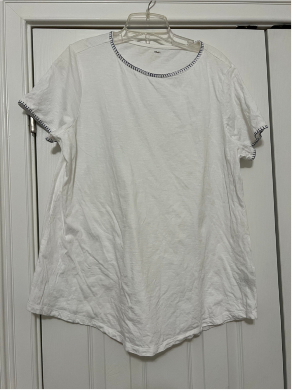 Women's Ruff Hewn Short Sleeve Tee with Embroidered Detail White Blue Size 1X